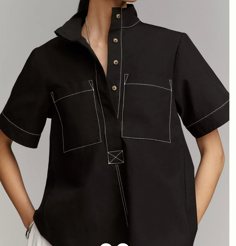 Maeve Anthropologie Jeannie Popover Swing Top Black White L EUC $108